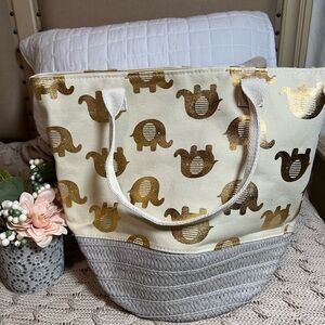 LOF Canvas Tote with Gold Elephant Design